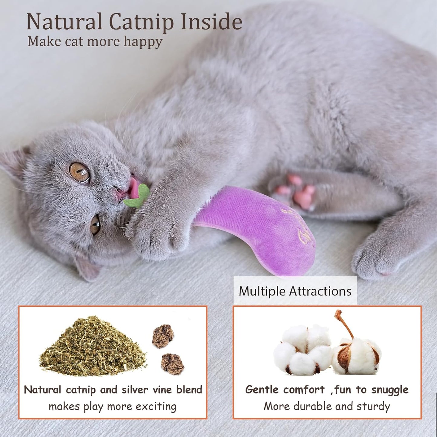 Catnip Cat Toys for Indoor Cats Kitten, 5 Pack, Vegetable Shape | Cat Nip Toys Soft and Durable, Interactive Kitty Kicker Chew Safe Teeth Cleaning Toy