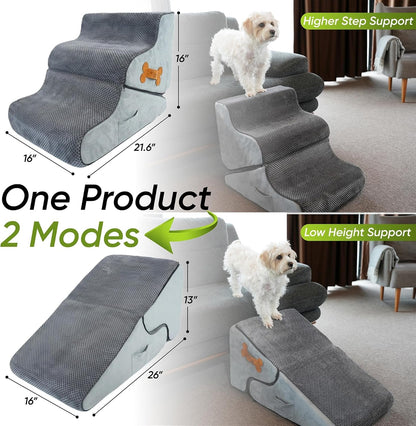 Dog Ramp for Bed Foldable 2 in 1 Stairs Foam Non Slip Pet Steps