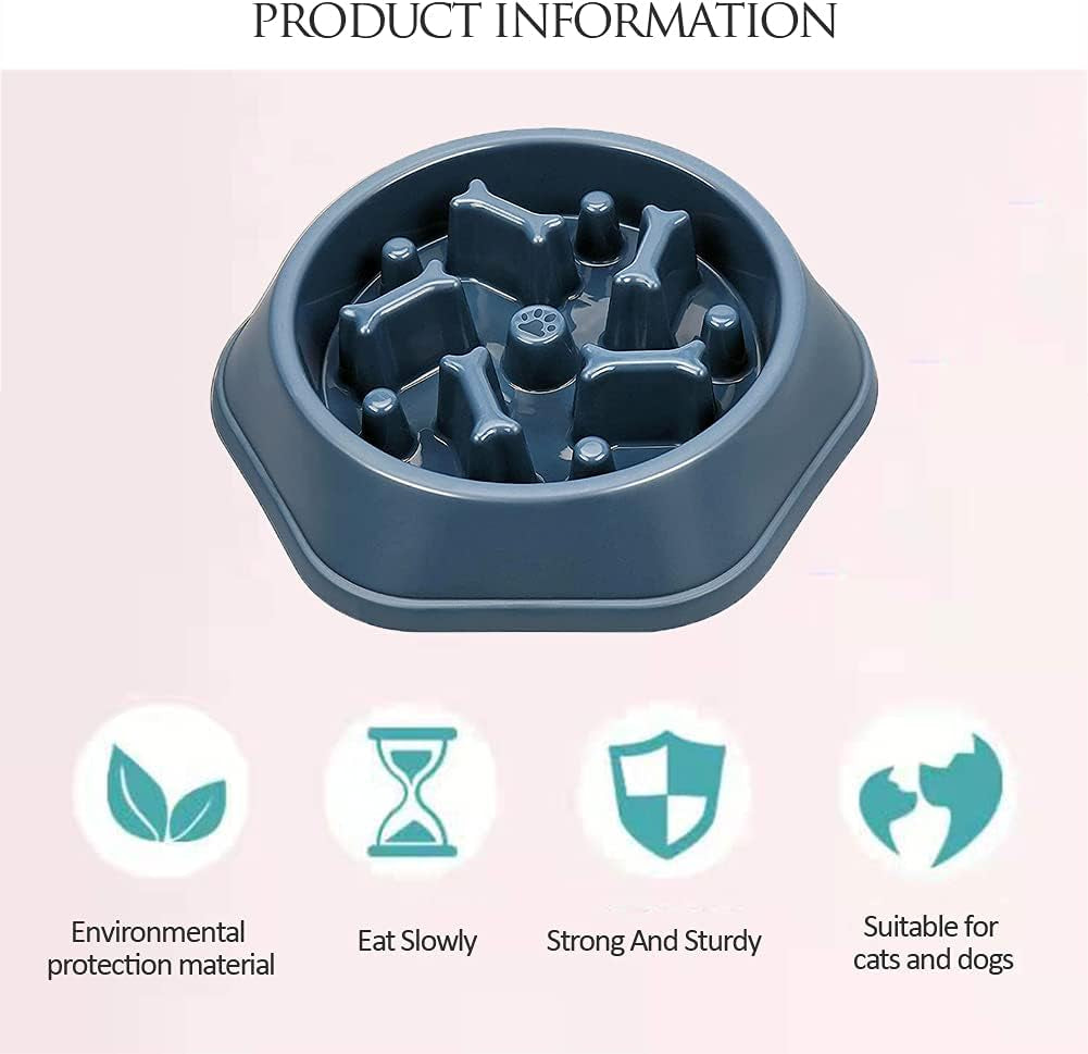 Cenkinfo Slow Feeder Dog Cat Bowl, Durable Non Skid Pet Bowl Preventing Choking Healthy Design Bowls for Medium/Small Dogs Cats,Blue