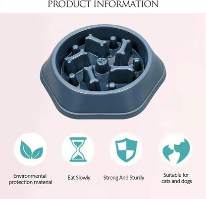 Cenkinfo Slow Feeder Dog Cat Bowl, Durable Non Skid Pet Bowl Preventing Choking Healthy Design Bowls for Medium/Small Dogs Cats,Blue