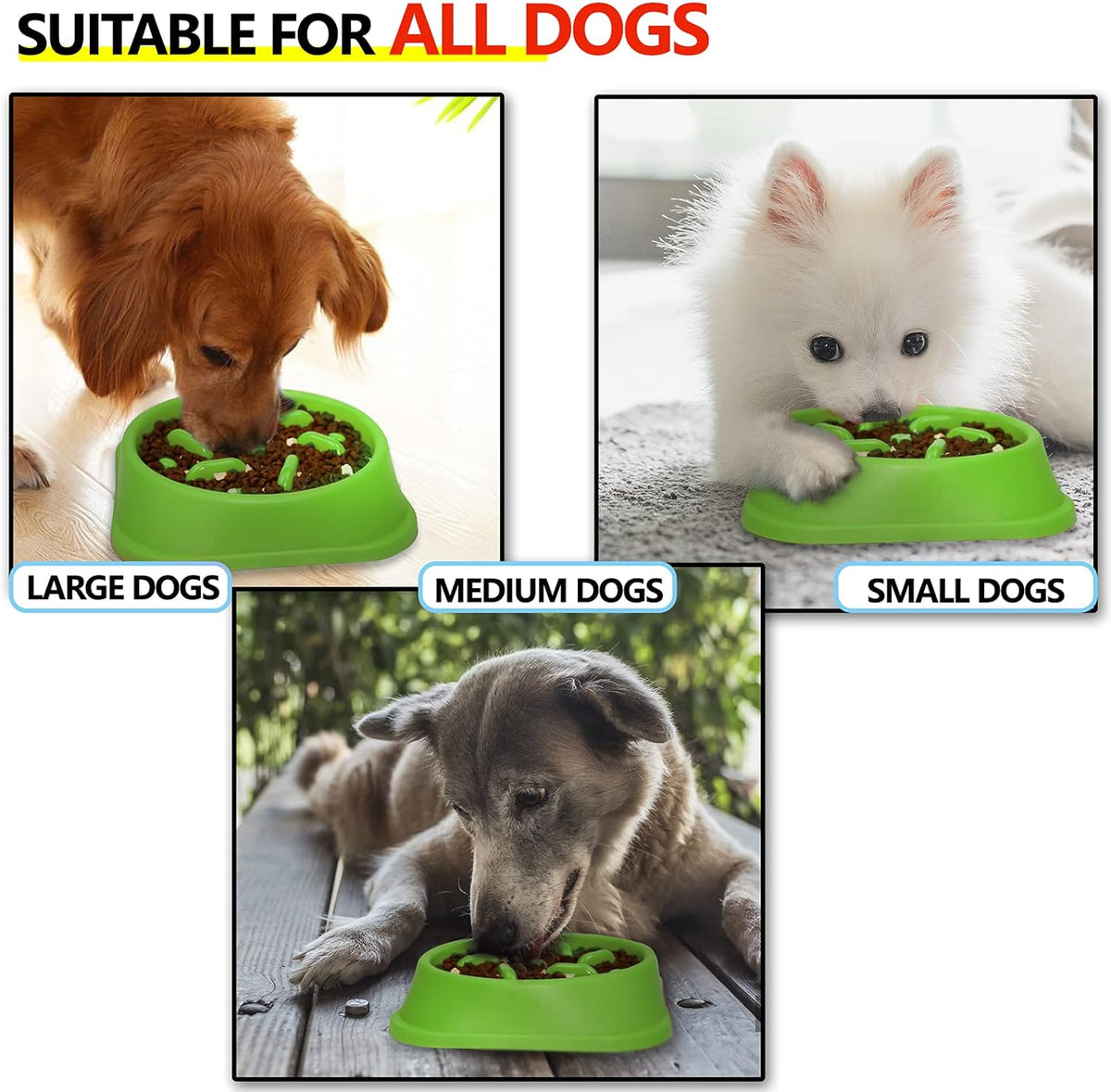 Dog Slow Feeder, Dogs Fun Slower Eating Bowl, Non-Slip Puzzle Bowls, Pet Preventing Choking Food Feeder, Anti-Gulping Healthy Stop Dog Bowl for Faster Eaters