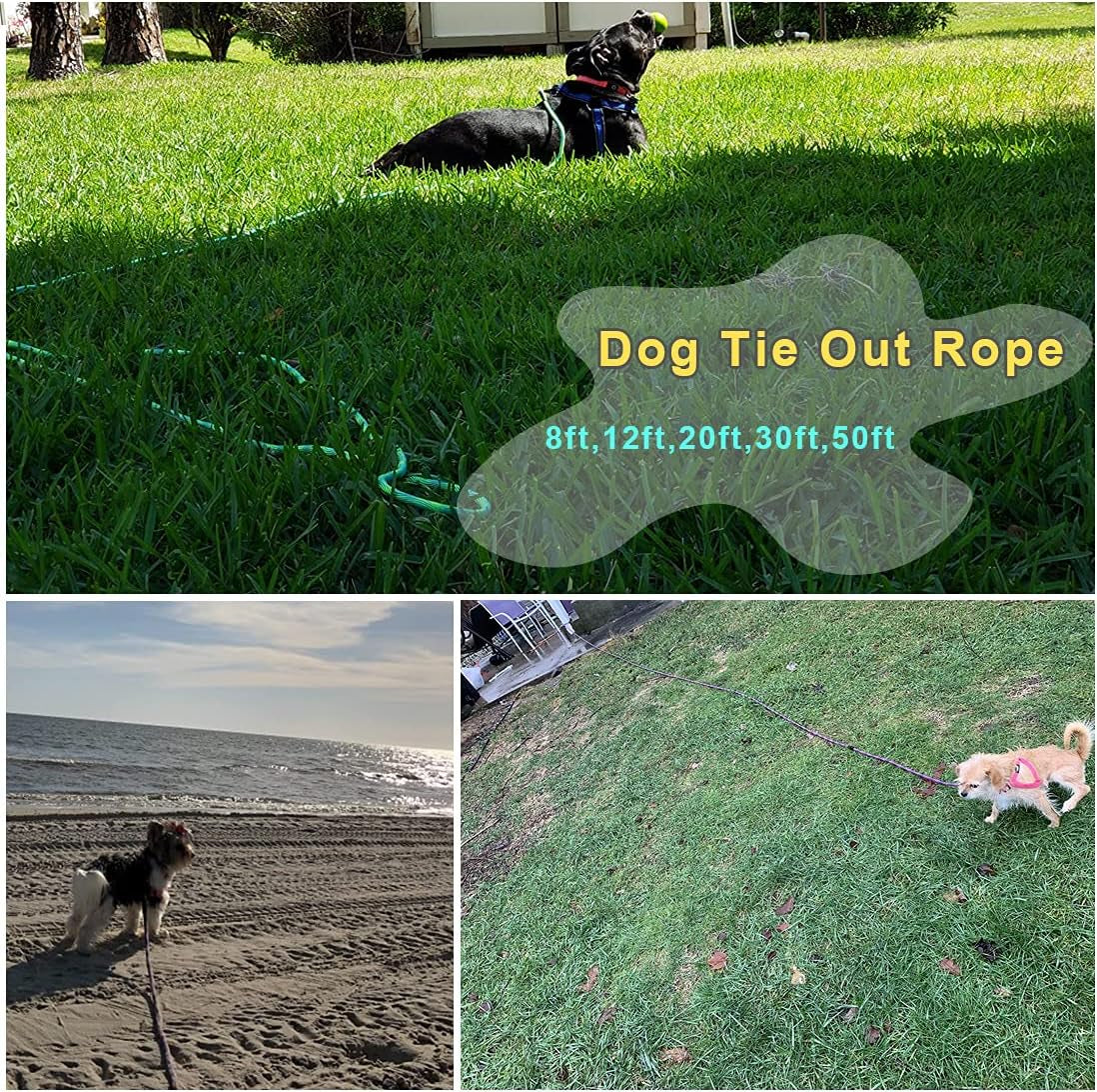8/12/20/30/50/75Ft Dog Tie-Out Long Tether Rope Dog Lead for Yard | Large Medium Dogs Outdoor Yard Leash- Training, Playing, Camping, Backyard (Green, 50 Foot)