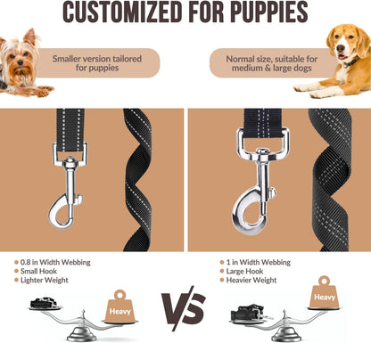 Dog Seat Belt for Car, 2 Pack Dog Car Harness Seatbelt with Bungee | 2 in 1 Pet Car Leash Headrest Restraint & Dog Safety Tether Clip, Adjustable with Elastic Buffer, Reflective, Black S