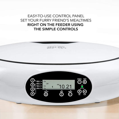 Automatic Pet Feeder 5 Cup Capacity with Programmable Timer, Portion Control, Dishwasher-Safe Tray for Small Dogs & Cats
