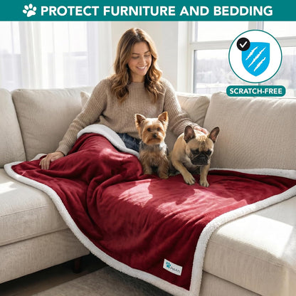Dog Blanket Small Medium Pet Cat Puppy Kitten, 40X29 Mini, Dark Red | 460 GSM, Soft Sherpa Fleece Throw, Reversible Plush Couch Cover Protector Crate Carrier Sofa Bed Car Seat, Machine Washable