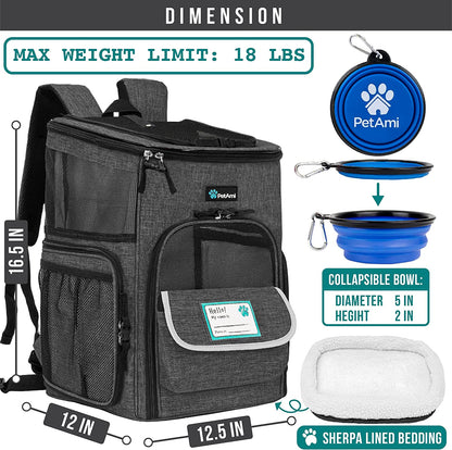Dog Backpack Carrier, Airline Approved 4-Way Entry Cat Backpack Carrier, Ventilated Mesh, Collapsible Pet Carrier for Small Puppy, Kitten, Hiking, Travel Car, Vet, up to 18 Lbs, Charcoal Gray