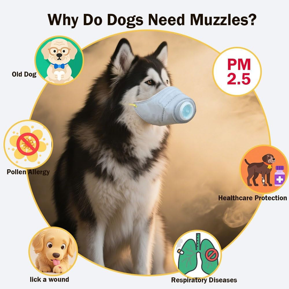 Dog Face Mask Anti Smoke Air Filter Respirator Medium Large Dogs 3 Pack