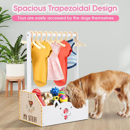 Dog Storage Organizer Wooden Closet Toy Bin Clothes Rack Hangers Pink/White