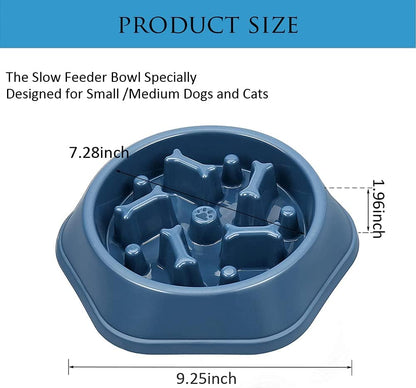 Cenkinfo Slow Feeder Dog Cat Bowl, Durable Non Skid Pet Bowl Preventing Choking Healthy Design Bowls for Medium/Small Dogs Cats,Blue