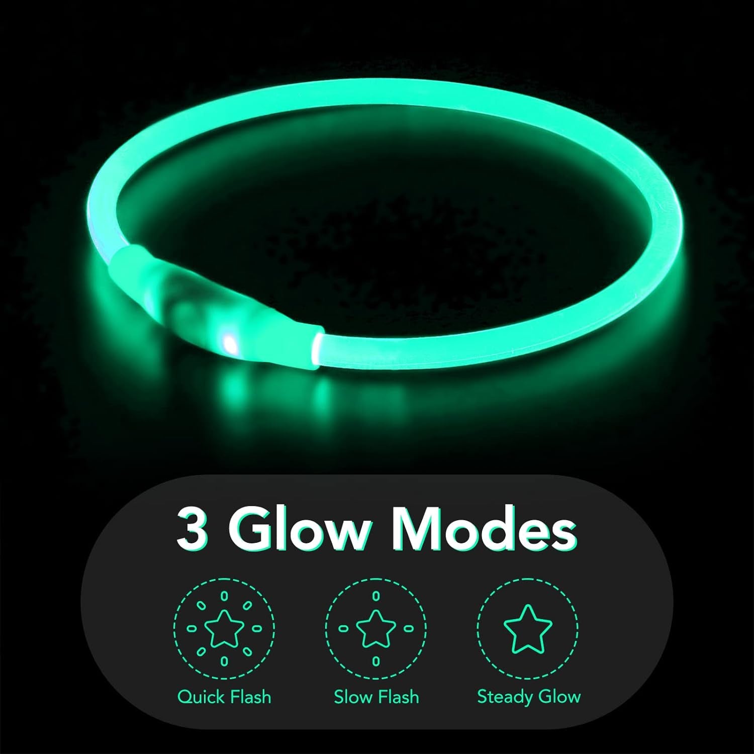 Light up Dog Collar, USB Rechargeable LED Glow Necklace, Cyan | Waterproof IP67, Cut-To-Fit TPU, 360° Night Safety, Pet Visibility Light, Camping & Walking, Fits Small-Large Dogs