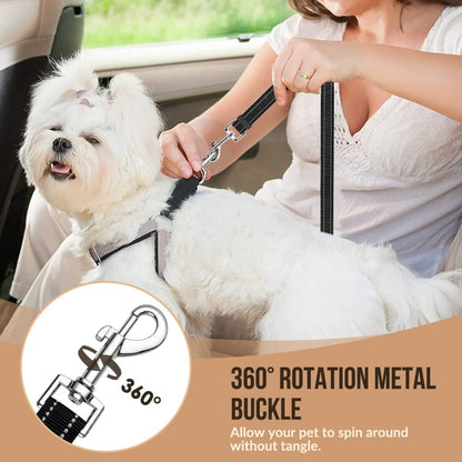Dog Seat Belt for Car, 2 Pack Dog Car Harness Seatbelt with Bungee | 2 in 1 Pet Car Leash Headrest Restraint & Dog Safety Tether Clip, Adjustable with Elastic Buffer, Reflective, Black S