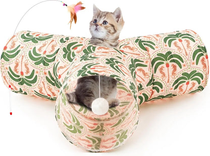 3-Way Collapsible Tunnel Cat Toy with Ball & Peek Hole for Indoor Cats & Kittens