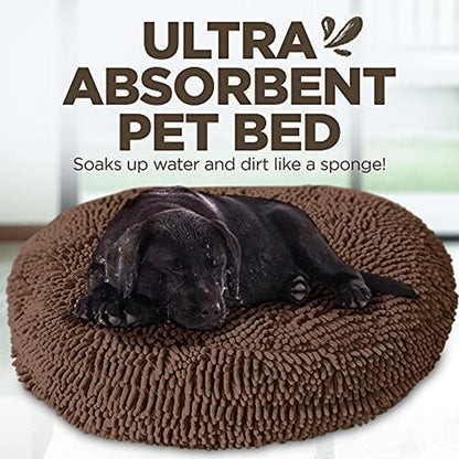 Soggy Doggy Super Snoozer round Dog Bed, Dark Chocolate, Medium 24"X24"X6" | Removable, Zip-Off Washable Cover; Plush round Design; for Small to Large Breeds; Car & Living Room Use