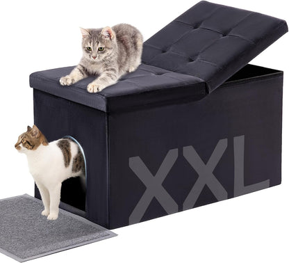 Stylish XXL Velvet Cat Litter Box Enclosure with Lift-Top Design