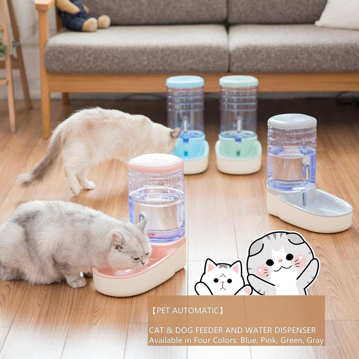 Pet Supplies Cat/Dog High Capacity Feeder and Water Dispenser Set, Natural Gravity without Electricity, Water Storage Capacity 3.8L, Grain Storage Capacity 2.1Kg, Blue