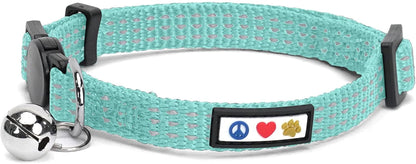Reflective Teal Cat Collar with Safety Buckle and Removable Bell for Kitten and Cats