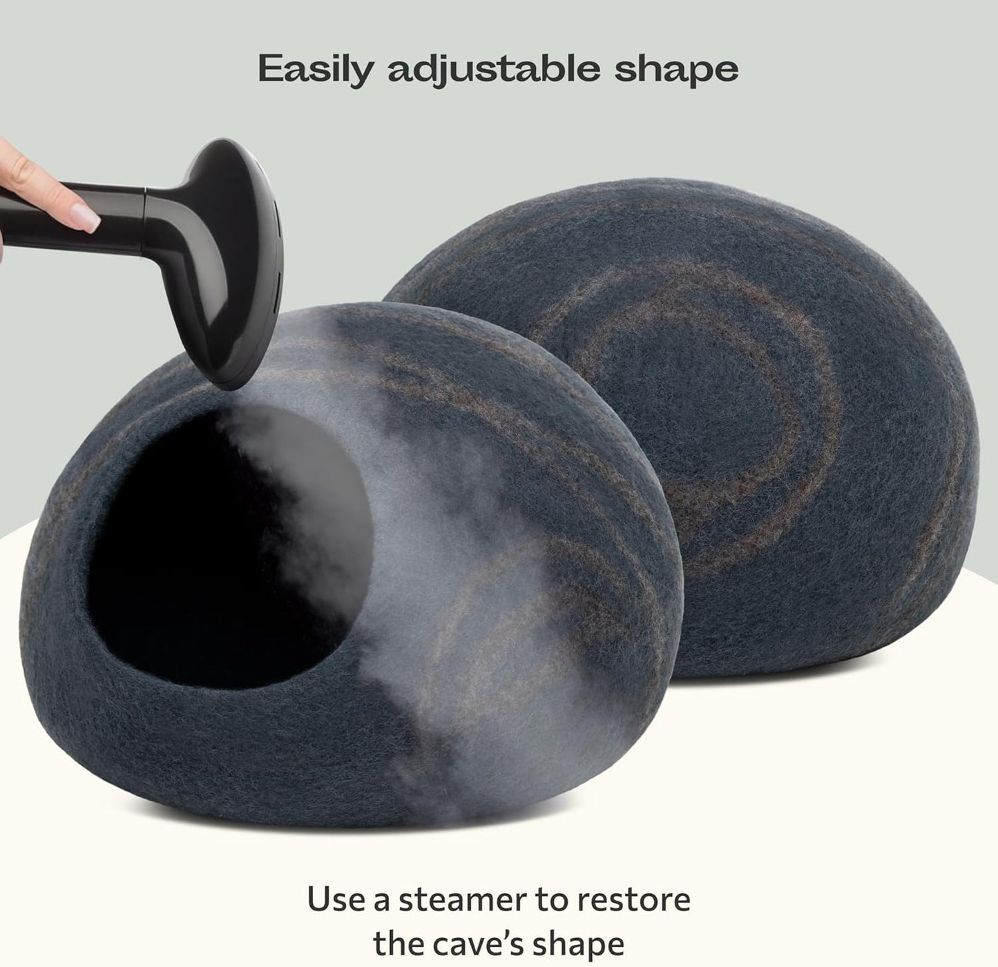 Cat Cave - Merino Wool Bed for Indoor Cats (Slate Grey, Large) | Cat Bed Enclosure, Premium Felt, Handmade, Super Soft, Lightweight, Breathable, Adjustable Shape