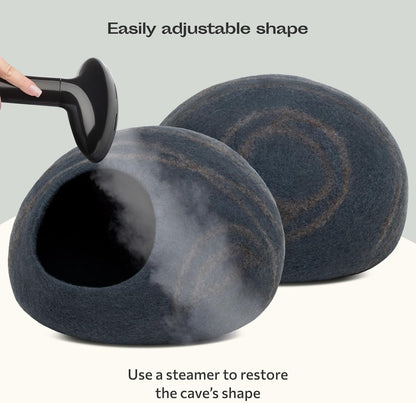 Cat Cave - Merino Wool Bed for Indoor Cats (Slate Grey, Large) | Cat Bed Enclosure, Premium Felt, Handmade, Super Soft, Lightweight, Breathable, Adjustable Shape