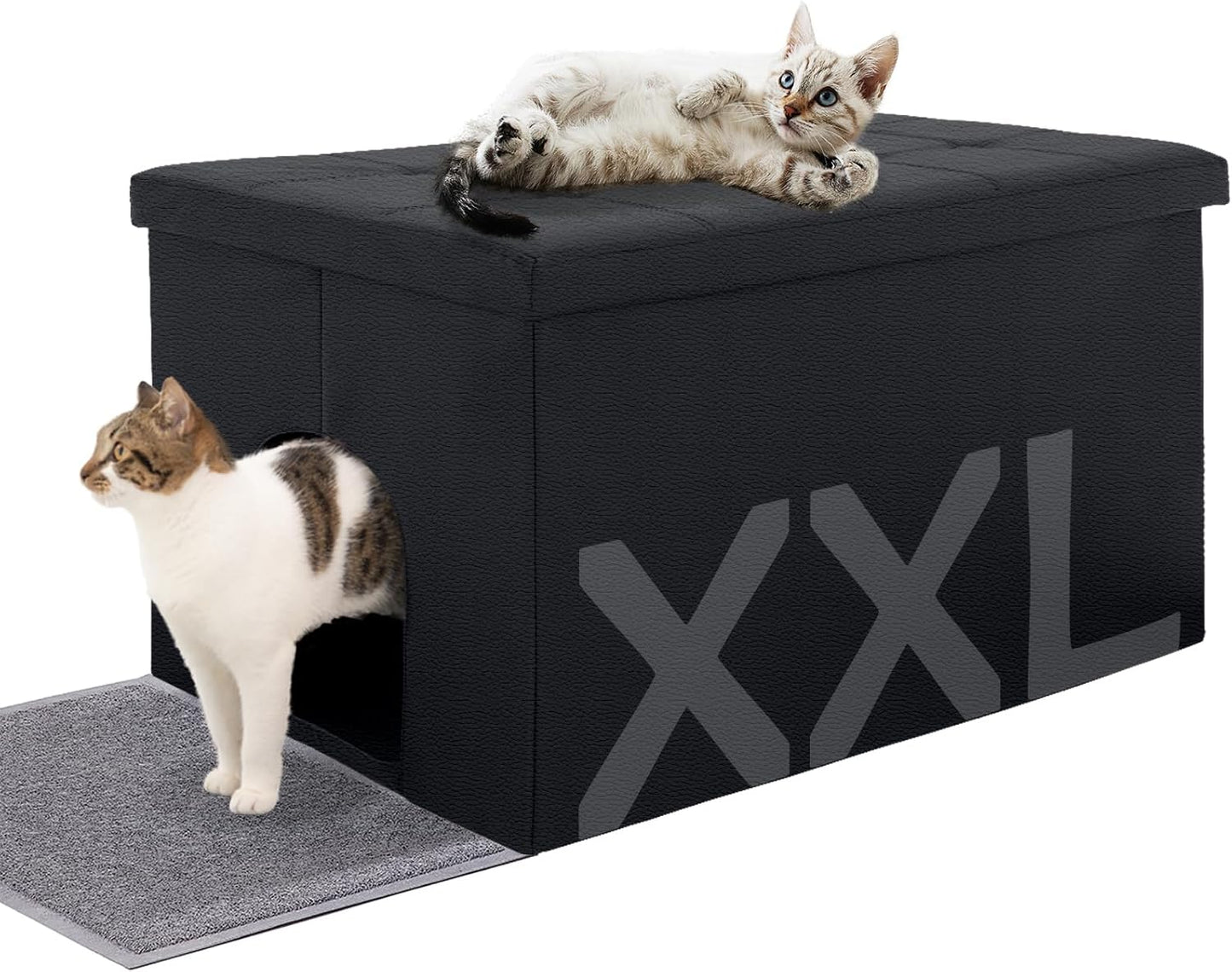 Cat Litter Box Enclosure Furniture Odor Control, Extra Large | XXL Hidden Cat Litter Box Bench Ottoman, Storage Cabinet Dog Proof, Waterproof Inside, Easy Clean, Easy Assembly, Black