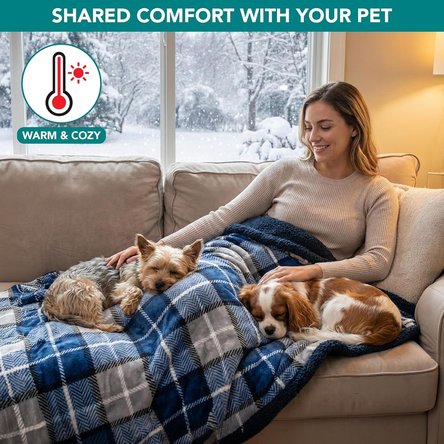 Waterproof Dog Blanket for Small Puppy Cat, 29X40, Plaid Light Grey | 460 GSM Sherpa Fleece Reversible, Pee Proof Pet Blanket, Furniture Protector Cover for Couch Sofa Kennel Crate, Washable