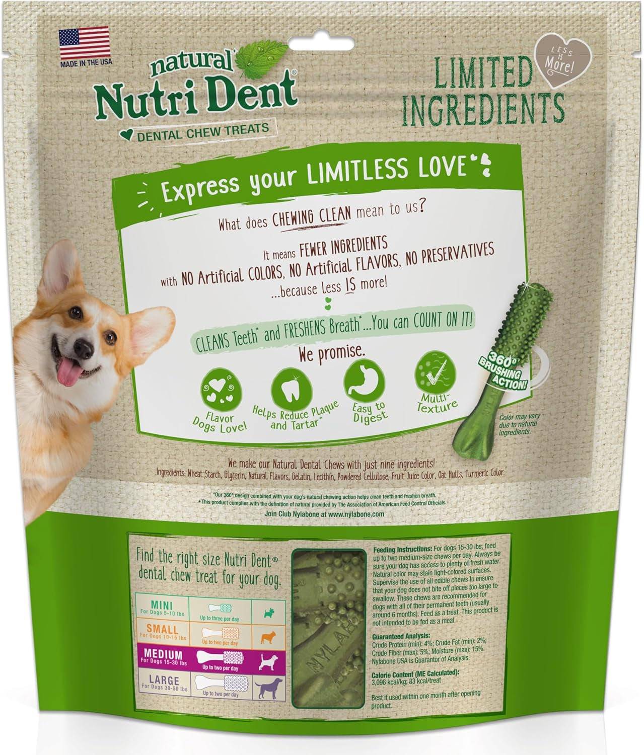 Nutri Dent Dog Dental Treats - Natural Dog Teeth Cleaning & Breath Freshener - Dental Treats for Dogs - Fresh Breath Flavor, Medium (40 Count) | for Medium Dogs 15-30 Lbs, Natural Dog Dental Chews, Helps Clean Teeth & Freshen Breath, Usa-Made, Vet Recommended