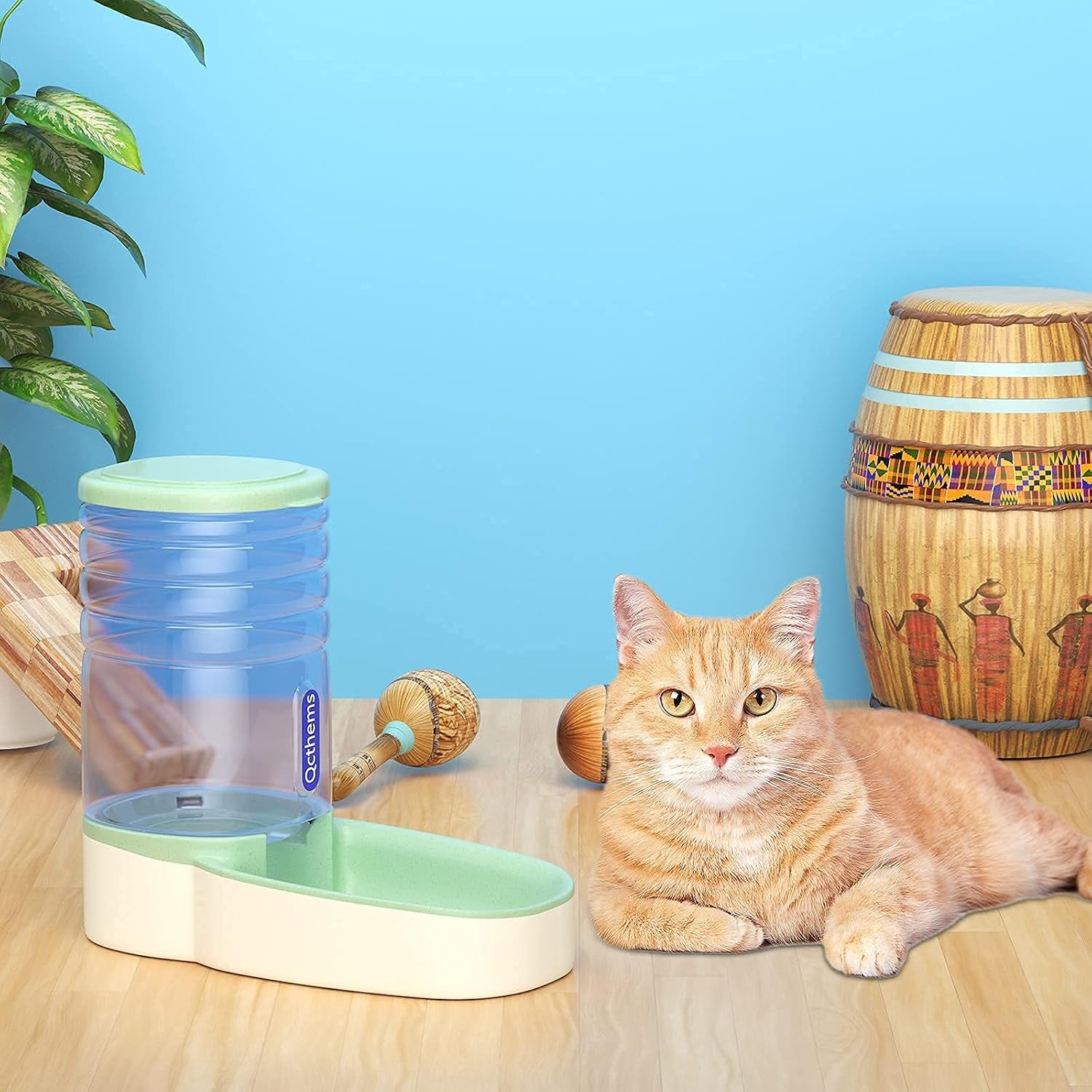 Automatic Pet Feeder Dispenser Automatic Cat Feeder Gravity Dog Feeder 1 Gallon Double Bowl Design, Suitable for Small and Medium-Sized Dogs and Cats (Green- Feeder)