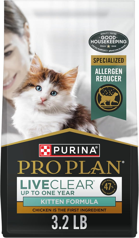 Purina Pro Plan Liveclear Chicken & Rice Dry Kitten Food - 3.2 lb Bag for Healthy Growth