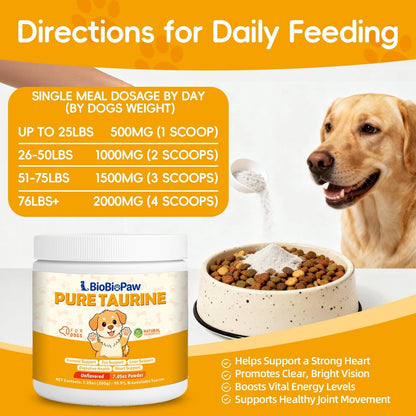Taurine Powder for Dogs 500mg Pure Supplement Heart Immune Coat 200g