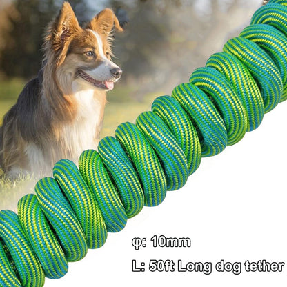 8/12/20/30/50/75Ft Dog Tie-Out Long Tether Rope Dog Lead for Yard | Large Medium Dogs Outdoor Yard Leash- Training, Playing, Camping, Backyard (Green, 50 Foot)
