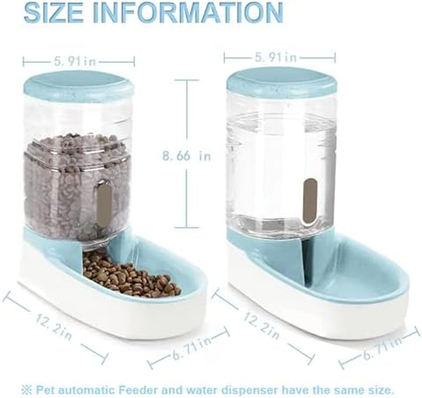 Pet Supplies Cat/Dog High Capacity Feeder and Water Dispenser Set, Natural Gravity without Electricity, Water Storage Capacity 3.8L, Grain Storage Capacity 2.1Kg, Blue