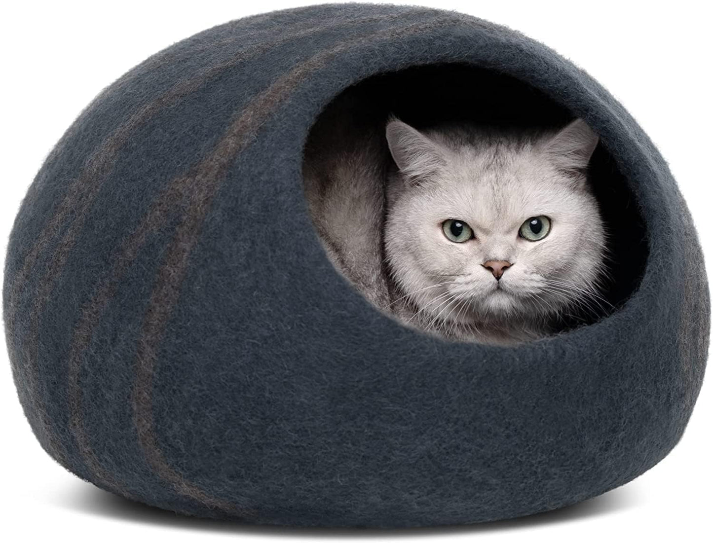 Cat Cave - Merino Wool Bed for Indoor Cats (Slate Grey, Large) | Cat Bed Enclosure, Premium Felt, Handmade, Super Soft, Lightweight, Breathable, Adjustable Shape