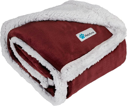 Dog Blanket Small Medium Pet Cat Puppy Kitten, 40X29 Mini, Dark Red | 460 GSM, Soft Sherpa Fleece Throw, Reversible Plush Couch Cover Protector Crate Carrier Sofa Bed Car Seat, Machine Washable