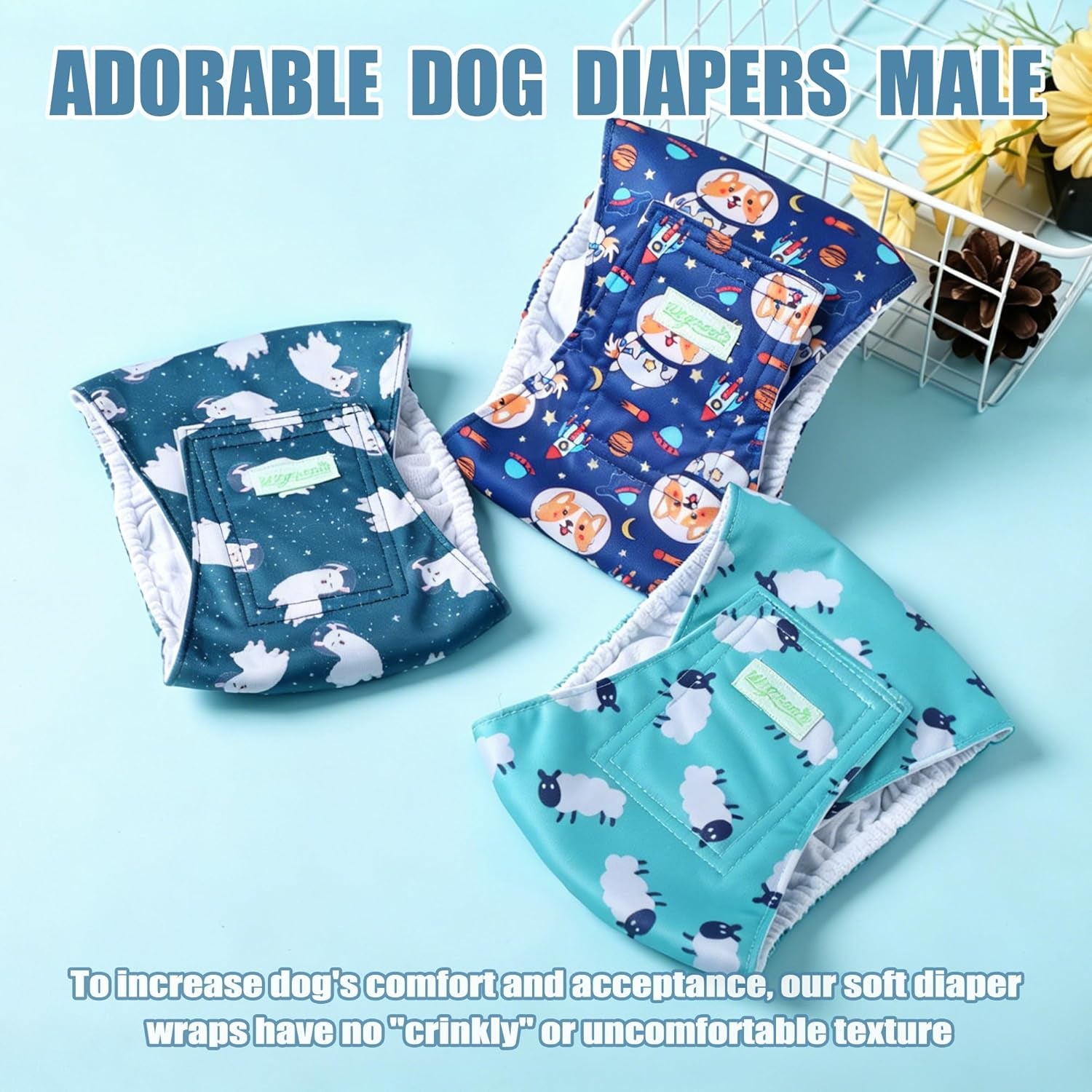 Washable Dog Diaper Male (Pack of 3) - Washable Male Dog Belly Wrap (Alpacas, Small)