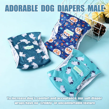 Washable Dog Diaper Male (Pack of 3) - Washable Male Dog Belly Wrap (Alpacas, Small)