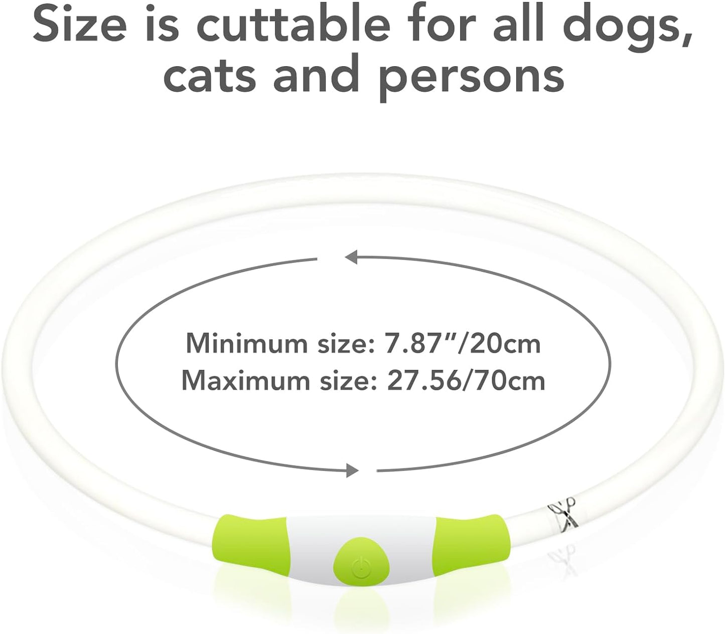 Light up Dog Collar, USB Rechargeable LED Glow Necklace, Cyan | Waterproof IP67, Cut-To-Fit TPU, 360° Night Safety, Pet Visibility Light, Camping & Walking, Fits Small-Large Dogs