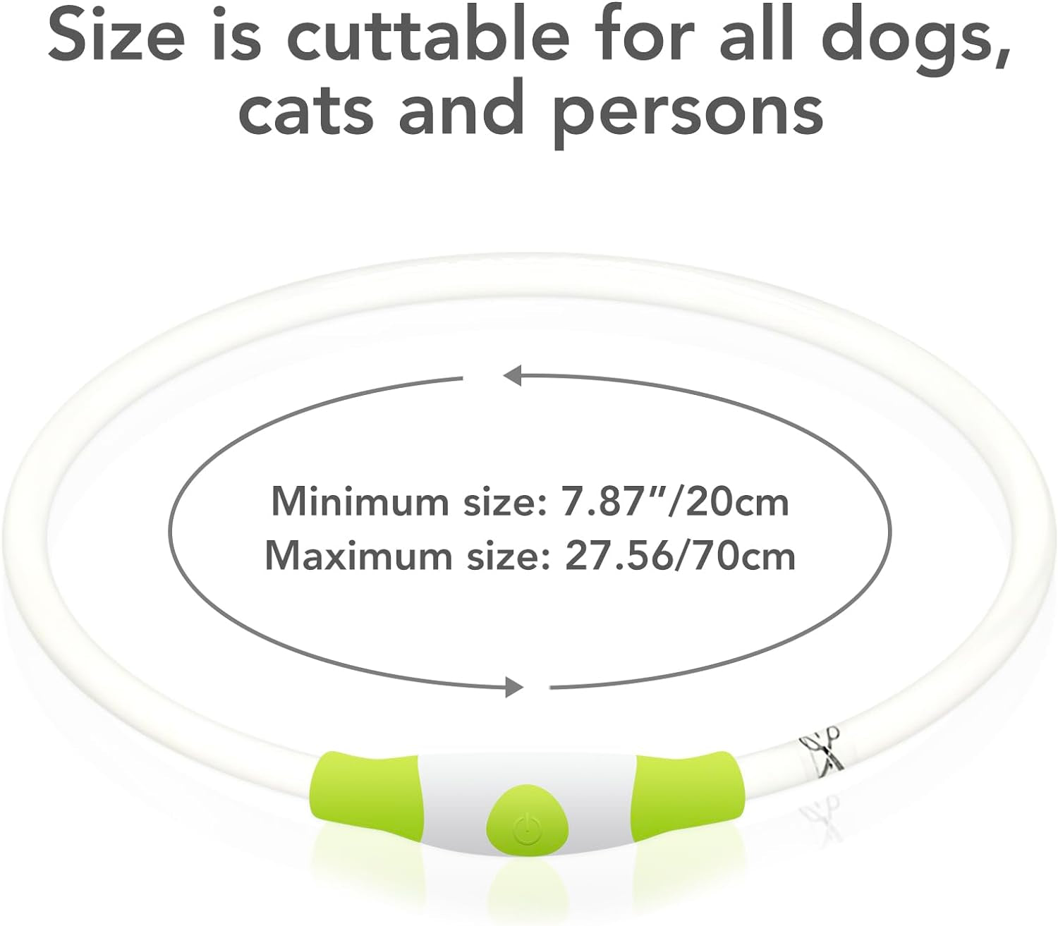Light up Dog Collar, USB Rechargeable LED Glow Necklace, Cyan | Waterproof IP67, Cut-To-Fit TPU, 360° Night Safety, Pet Visibility Light, Camping & Walking, Fits Small-Large Dogs