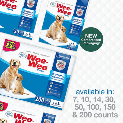 Wee-Wee Superior Performance Dog Pee Pads, 200 Count | Quilted Leak-Proof Puppy Pads, Dog Housebreaking & Potty Training, 24-Hour Floor Protection, Pet Supplies, 22" X 23"