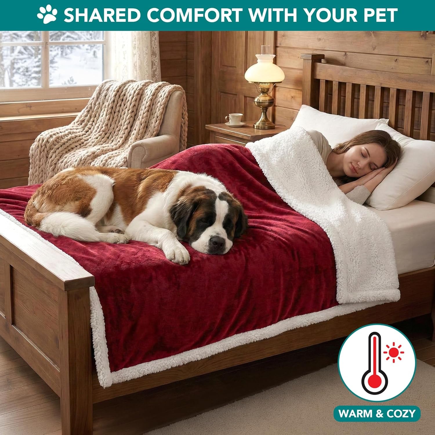 Dog Blanket Small Medium Pet Cat Puppy Kitten, 40X29 Mini, Dark Red | 460 GSM, Soft Sherpa Fleece Throw, Reversible Plush Couch Cover Protector Crate Carrier Sofa Bed Car Seat, Machine Washable