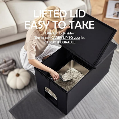 Stylish XXL Velvet Cat Litter Box Enclosure with Lift-Top Design