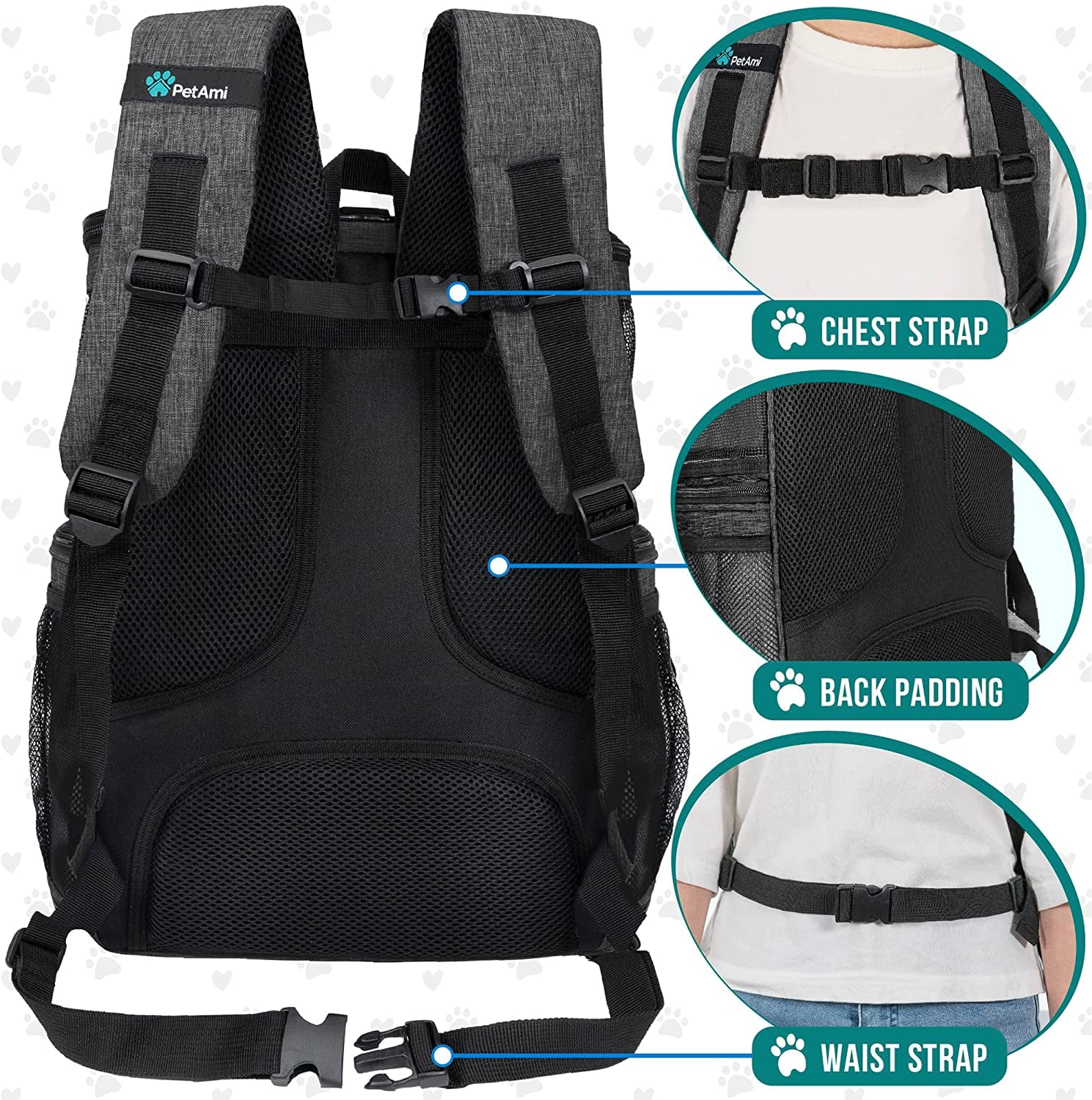 Dog Backpack Carrier, Airline Approved 4-Way Entry Cat Backpack Carrier, Ventilated Mesh, Collapsible Pet Carrier for Small Puppy, Kitten, Hiking, Travel Car, Vet, up to 18 Lbs, Charcoal Gray