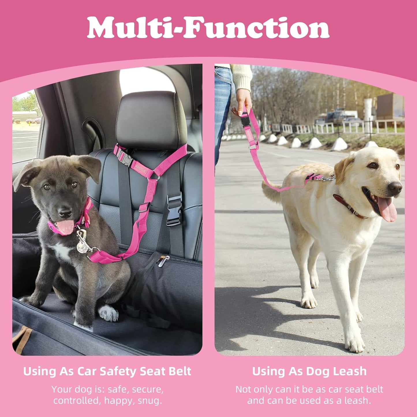 2 Pack Dog Seat Belt for Car, Headrest Restraint Nylon Safety Straps | Adjustable 18-30 in Length, Headrest Loop for Car Travel, 2 Pack for Dogs and Cats, Use with Dog Harness, Zinc Alloy Snap