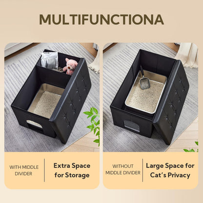 Cat Litter Box Enclosure Furniture Odor Control, Extra Large | XXL Hidden Cat Litter Box Bench Ottoman, Storage Cabinet Dog Proof, Waterproof Inside, Easy Clean, Easy Assembly, Black