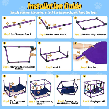 Indoor Puppy Play Gym with Hammock 8 Toys Dog Enrichment Activity Center
