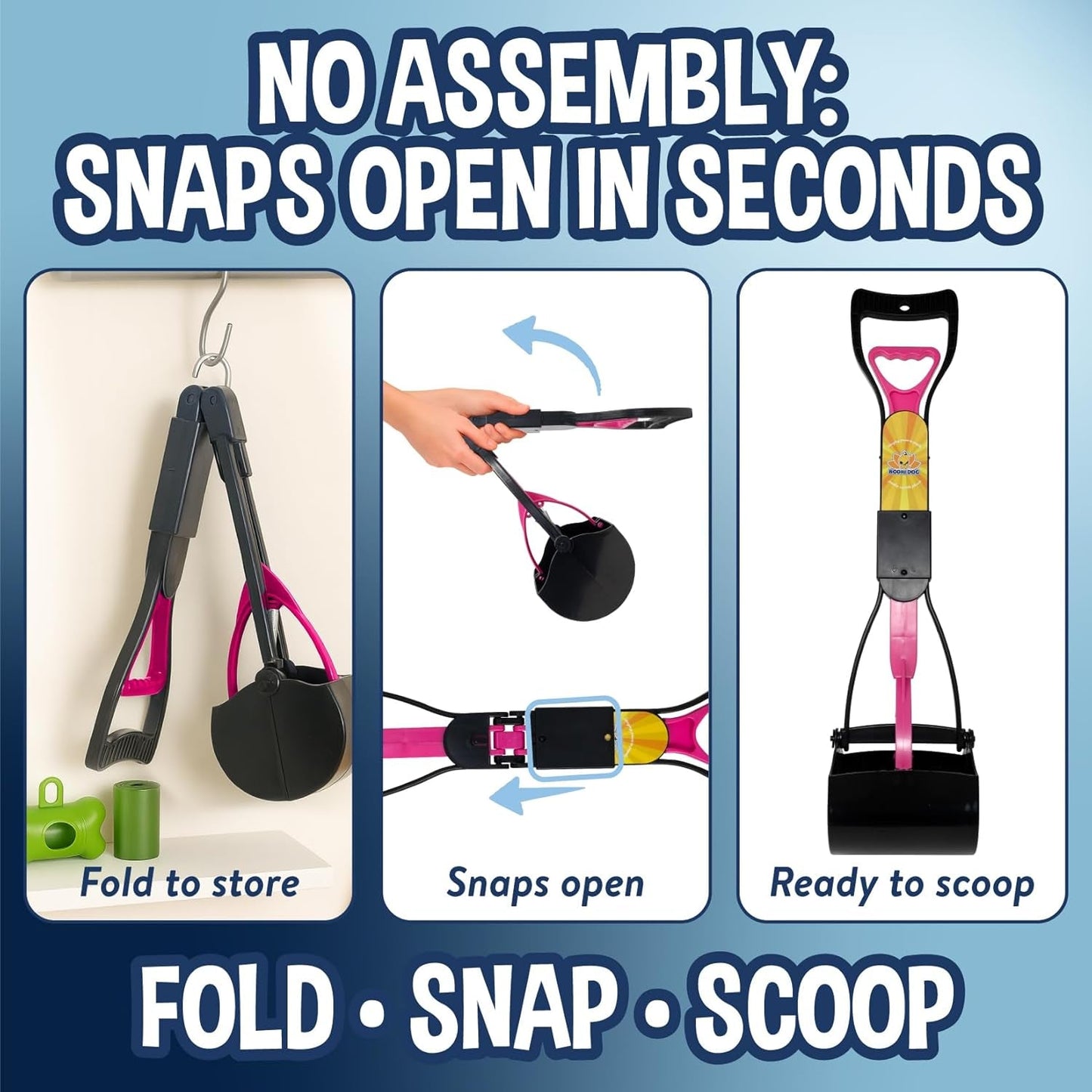 Dog Pooper Scooper Kit with Waste Bags & Holder Long Handle Cleanup Set