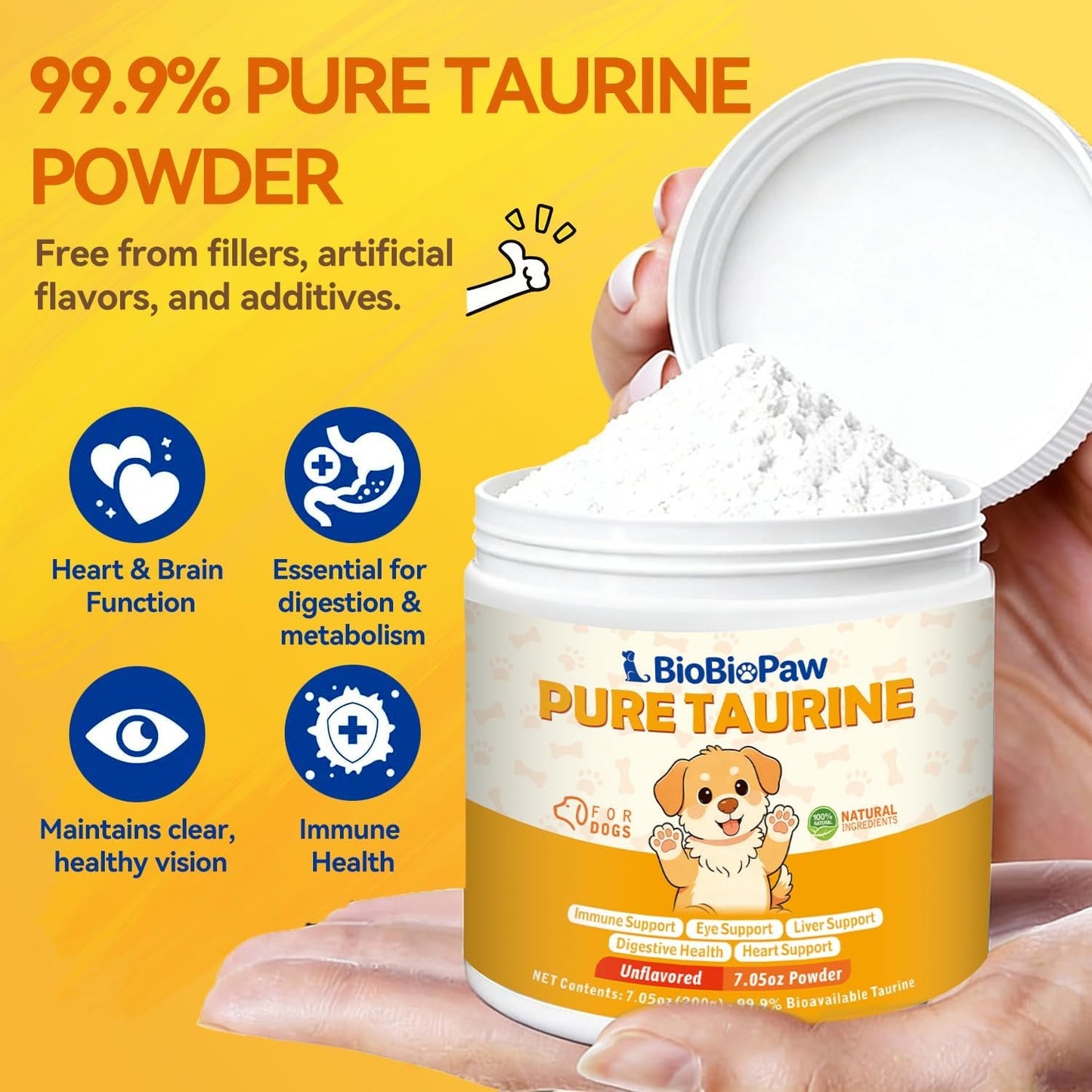 Taurine Powder for Dogs 500mg Pure Supplement Heart Immune Coat 200g