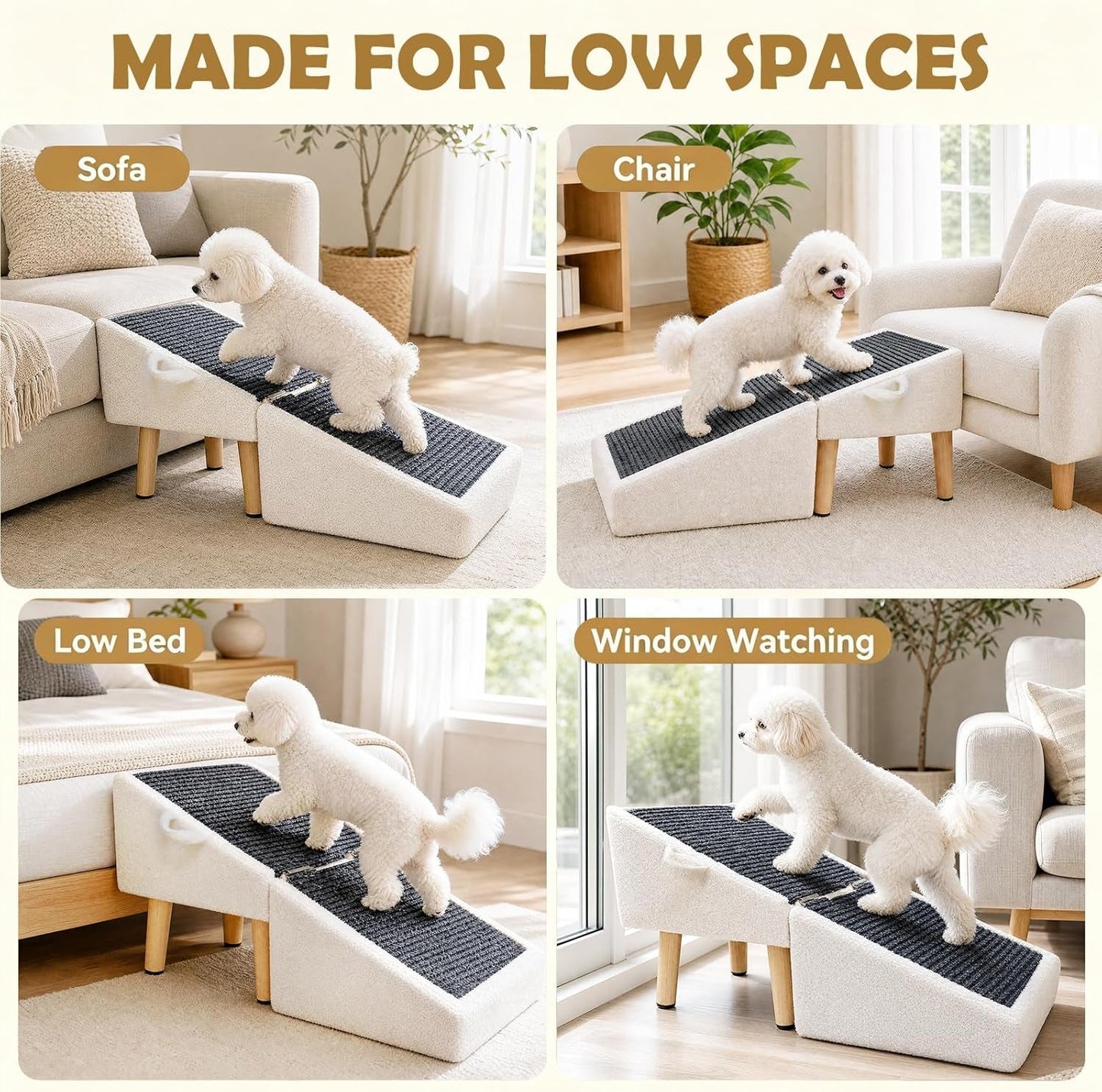 16in Dog Ramp Stairs Foldable Wooden Pet Ramp Ottoman for Couch Bed