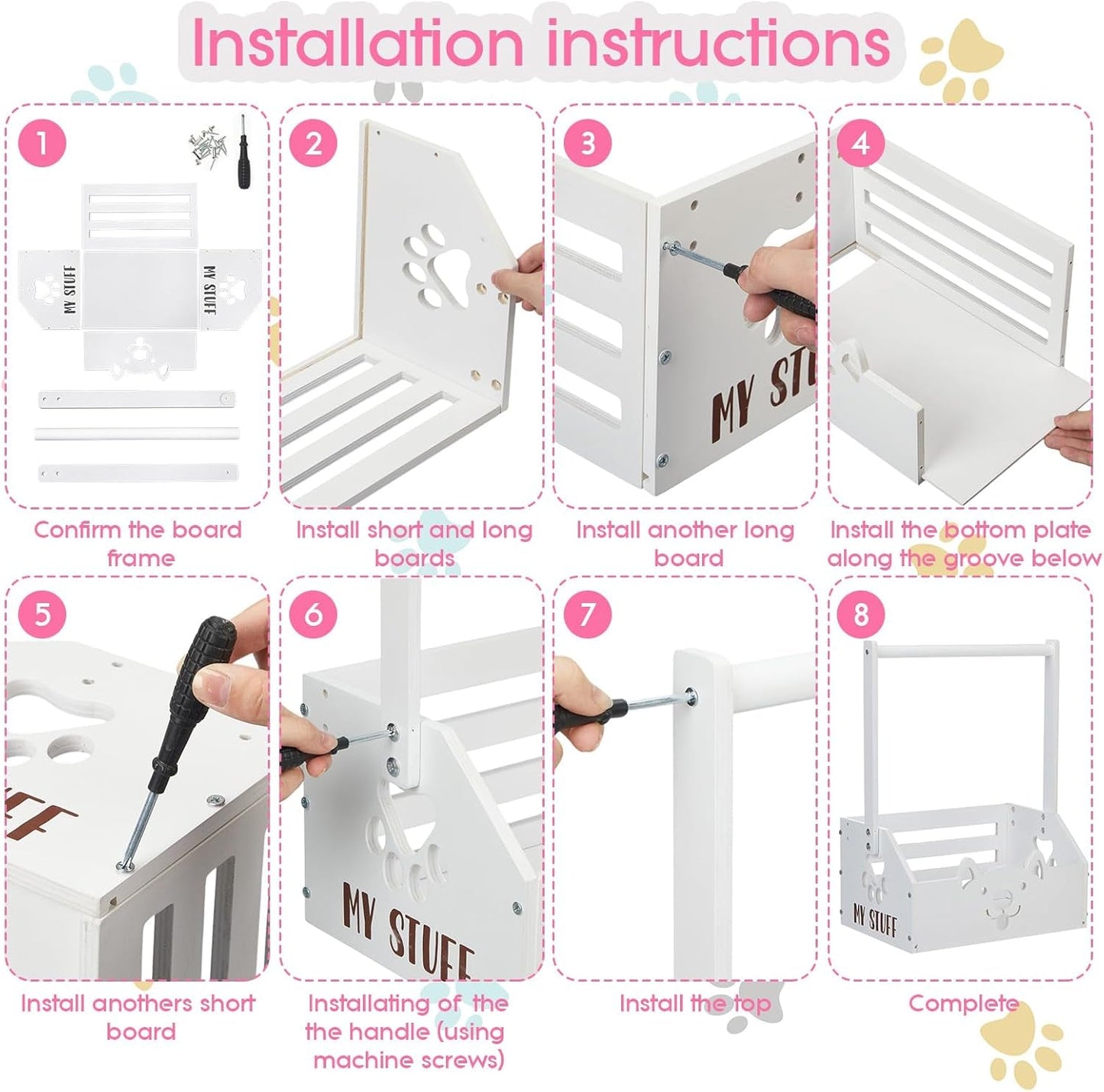 Dog Storage Organizer Wooden Closet Toy Bin Clothes Rack Hangers Pink/White