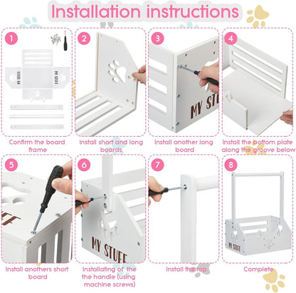 Dog Storage Organizer Wooden Closet Toy Bin Clothes Rack Hangers Pink/White