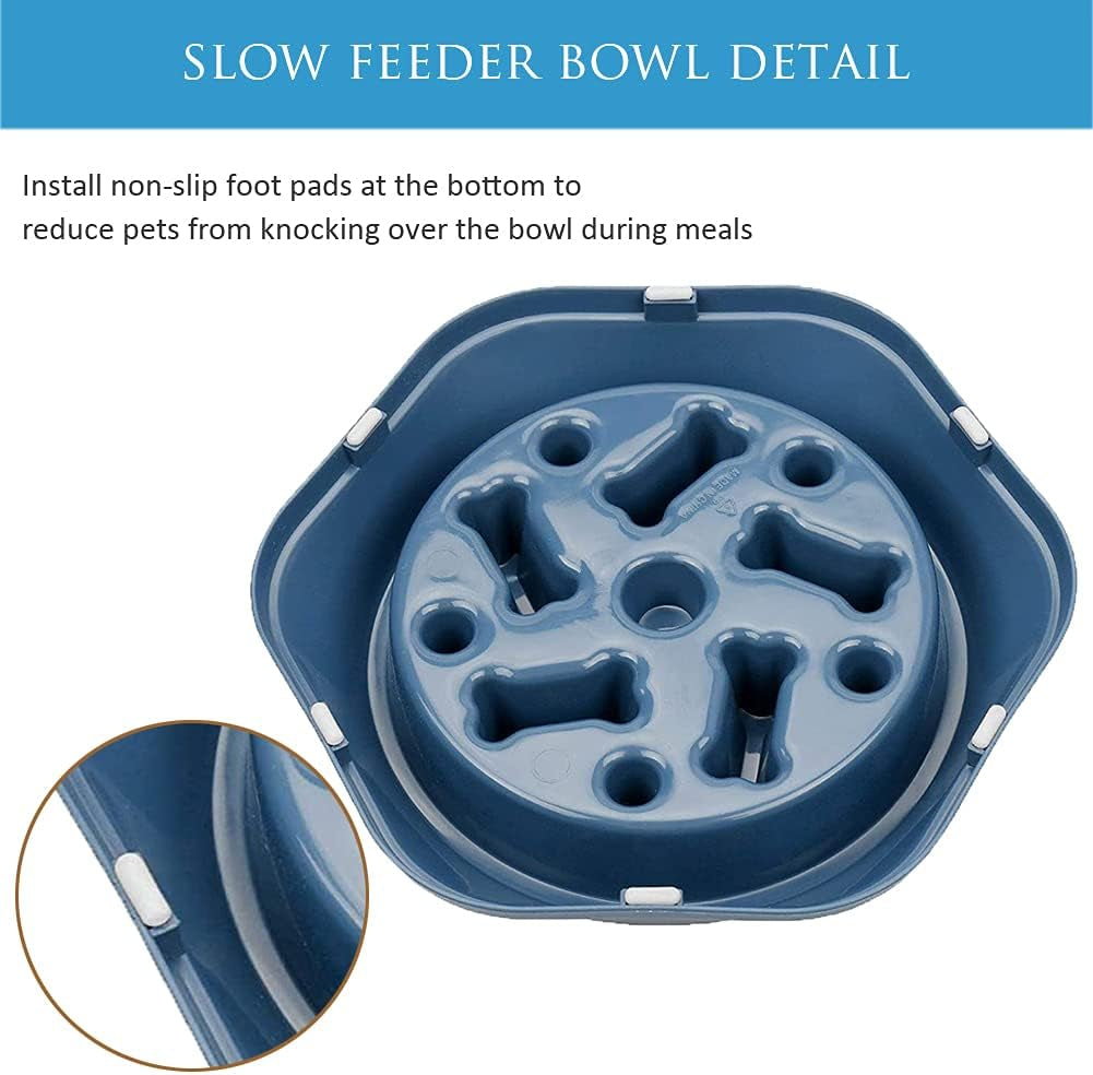 Cenkinfo Slow Feeder Dog Cat Bowl, Durable Non Skid Pet Bowl Preventing Choking Healthy Design Bowls for Medium/Small Dogs Cats,Blue