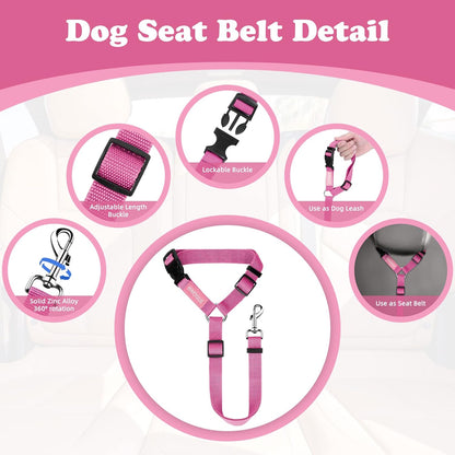 2 Pack Dog Seat Belt for Car, Headrest Restraint Nylon Safety Straps | Adjustable 18-30 in Length, Headrest Loop for Car Travel, 2 Pack for Dogs and Cats, Use with Dog Harness, Zinc Alloy Snap